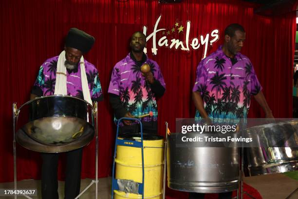 London All Stars Steel Band perform during the VIP launch party for Christmas at Hamleys on November 09, 2023 in London, England.
