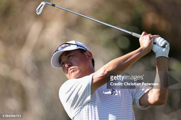 Charlie Wi of the United States plays a tee shot the second hole during the first round of the Charles Schwab Cup Championship at Phoenix Country...