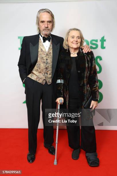 Jeremy Irons and Sinéad Cusack attend The Irish Post Awards 2023 at The Grosvenor House Hotel on November 09, 2023 in London, England.