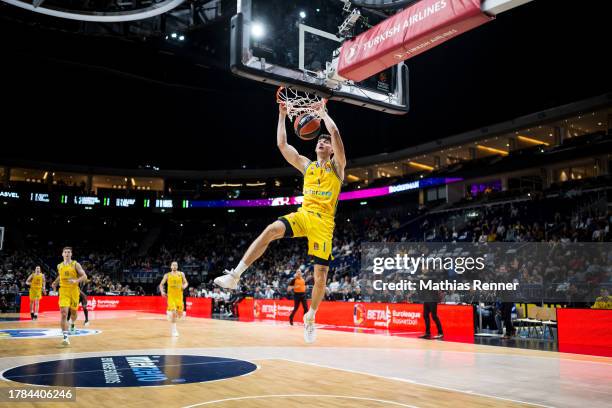 Gabriele Procida of ALBA Berlin dunks during the Turkish Airlines Euroleague match between ALBA Berlin and LDLC ASVEL Villeurbanne on November 15,...