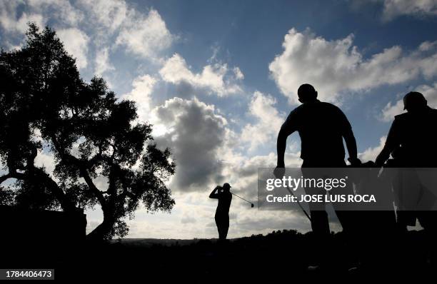 Justin Rose of England tees off on the 17th hole during the third round of the Volvo Masters at Valderrama Golf Club in San Roque, southern Spain, 03...