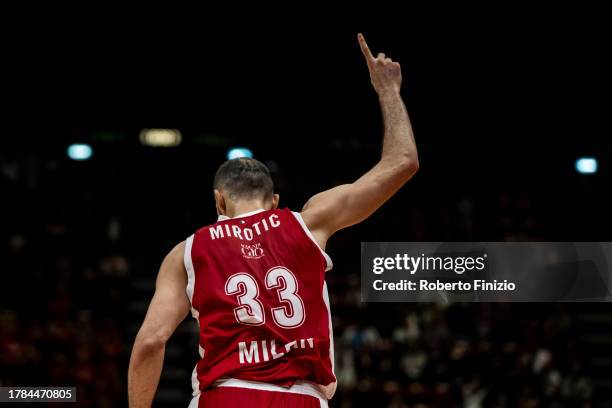 Nikola Mirotic of EA7 Emporio Armani Milan celebrates during the Turkish Airlines EuroLeague Regular Season Round 7 match between EA7 Emporio Armani...