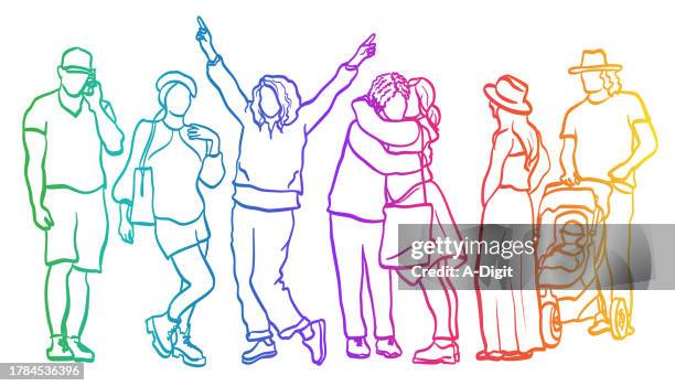 cool parents and crowd rainbow - inclusive pride gradient stock illustrations