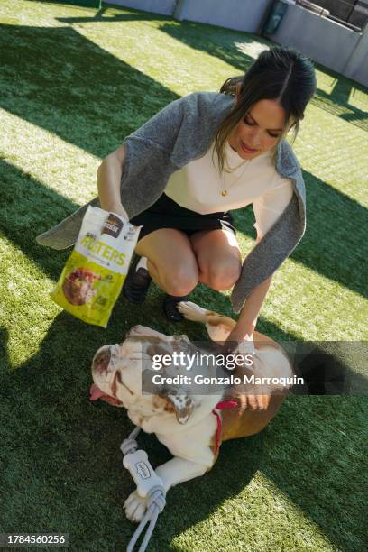 Rachel Bilson and Benny the bulldog during the Dog Day of Service with Rachel Bilson and Nutrish at Pasadena Humane Society on November 09, 2023 in...