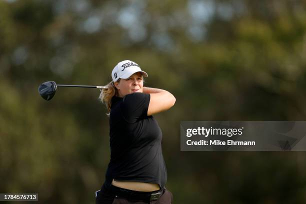 Caroline Hedwall of Sweden plays her shot from the 14th tee during the first round of The ANNIKA driven by Gainbridge at Pelican at Pelican Golf Club...