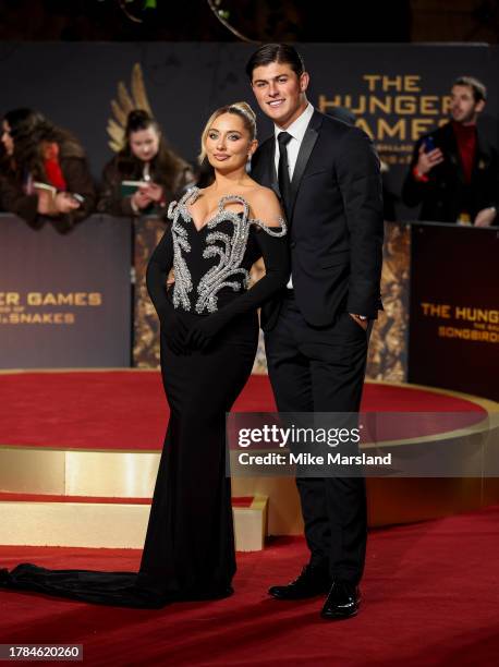 Saffron Barker and Louis Rees-Zammit arrive at "The Hunger Games: The Ballad of Songbirds & Snakes" World Premiere at BFI IMAX Waterloo on November...