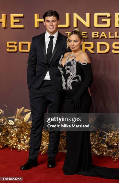 Saffron Barker and Louis Rees-Zammit arrive at "The Hunger Games: The Ballad of Songbirds & Snakes" World Premiere at BFI IMAX Waterloo on November...