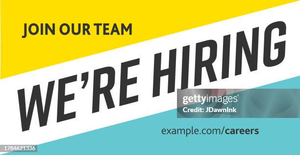 bildbanksillustrationer, clip art samt tecknat material och ikoner med we're hiring web banner design in blue and yellow - rekrytering