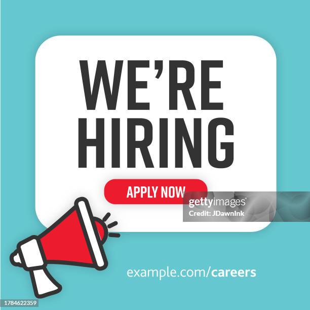 we're hiring web banner design with megaphone - help wanted vector stock illustrations