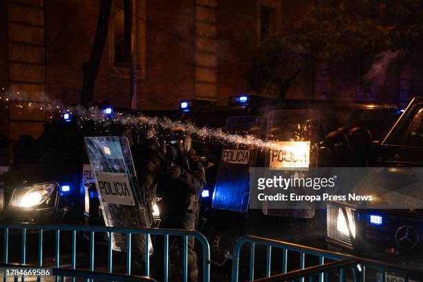 National Police officers during a protest in Ferraz street, on November 9 in Madrid, Spain. Hundreds of people have gathered again in Ferraz in the...