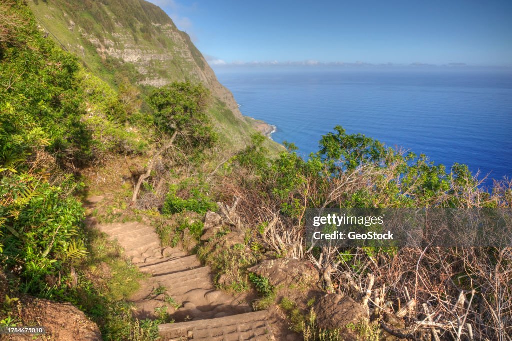 Steps leading down a mountainside