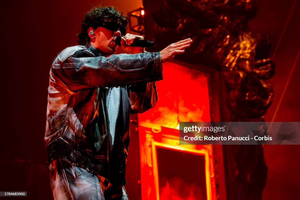Tedua Rapper Tedua performs at Palazzo dello Sport on November 9, 2023 in Rome ...