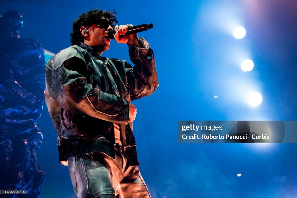 Tedua Rapper Tedua performs at Palazzo dello Sport on November 9, 2023 in Rome ...