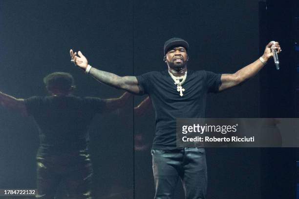 Cent performs on stage at The OVO Hydro on November 09, 2023 in Glasgow, Scotland.