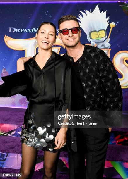 Jessica Biel and Justin Timberlake at the special screening of "Trolls Band Together" held at TCL Chinese Theatre on November 15, 2023 in Los...