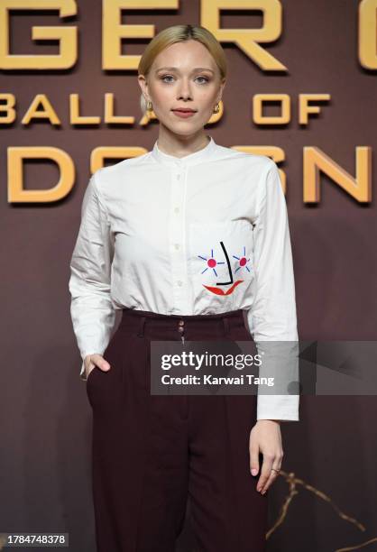 Ivanna Sakhno arrives at "The Hunger Games: The Ballad of Songbirds & Snakes" World Premiere at BFI IMAX Waterloo on November 09, 2023 in London,...