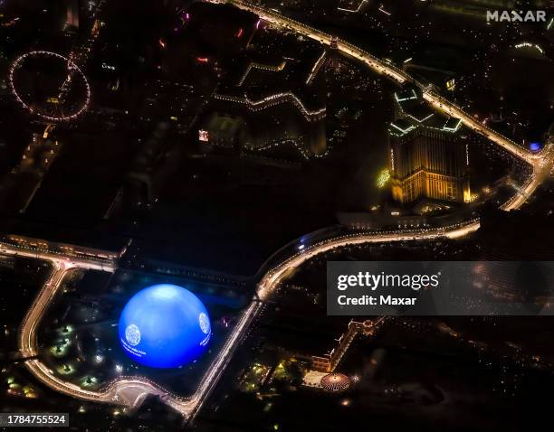 Maxar satellite imagery of Las Vegas, Nevada that provides a dramatic look at the city, the Sphere and the race course for this weekend's Formula 1...