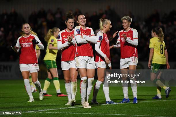 Lotte Wubben-Moy of Arsenal celebrates scoring the team's second goal during the FA Women's Continental Tyres League Cup match between Arsenal and...