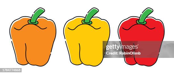 drei paprika - bell pepper stock-grafiken, -clipart, -cartoons und -symbole