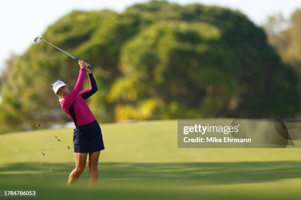 Pernilla Lindberg of Sweden plays a shot on the 13th hole during the first round of The ANNIKA driven by Gainbridge at Pelican at Pelican Golf Club...