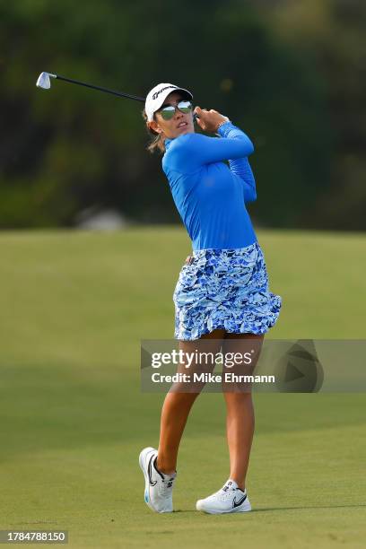 Maria Fassi of Mexico plays an approach shot on the 13th hole during the first round of The ANNIKA driven by Gainbridge at Pelican at Pelican Golf...