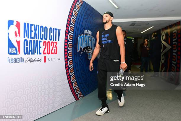 Jalen Suggs of the Orlando Magic walks to the court before the game against the Atlanta Hawks as part of 2023 NBA Mexico Games on November 9, 2023 at...