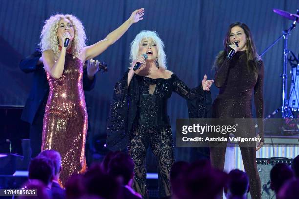 Kimberly Schlapman, Tanya Tucker and Karen Fairchild perform onstage during the 57th Annual CMA Awards at Bridgestone Arena on November 08, 2023 in...