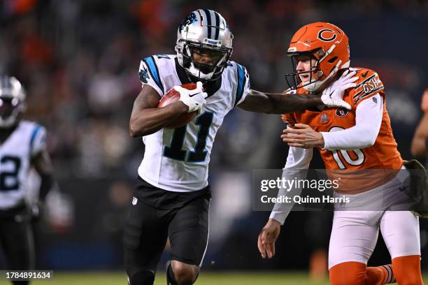Ihmir Smith-Marsette of the Carolina Panthers returns a punt 79-yards for a touchdown during the first quarter against the Chicago Bears at Soldier...