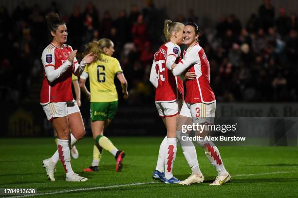 Lotte Wubben-Moy of Arsenal celebrates with teammate Stina Blackstenius after scoring the team's second goal during the FA Women's Continental Tyres...