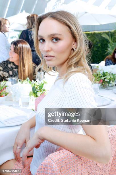 Lily-Rose Depp, wearing CHANEL, attends the Academy Women's Luncheon Presented By CHANEL at the Academy Museum of Motion Pictures on November 09,...