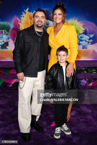 Singer-songwriter Chris Kirkpatrick and family arrive for the premiere of "Trolls: Band Together" at the TCL Chinese Theater in Hollywood,...