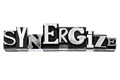 synergize word in metal type