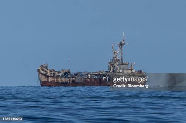 The Philippine ship BRP Sierra Madre in the disputed Second Thomas Shoal in the South China Sea, on Friday, Nov. 10, 2023. The latest mission to...