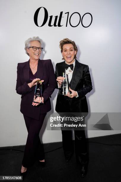 Jamie Lee Curtis and Brandi Carlile attend The Out100 Party 2023 at NeueHouse Hollywood on November 09, 2023 in Hollywood, California.