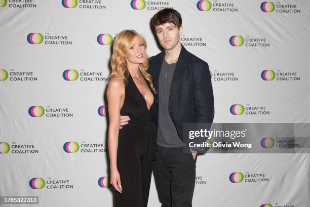 Katherine McNamara and Joey Batey attend The Creative Coalition's NextGen: The Fifty Night at Spartina on November 09, 2023 in West Hollywood,...