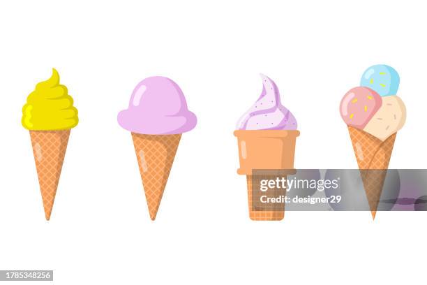 ice cream vector set flat design on white background. - whip cream dollop stock illustrations