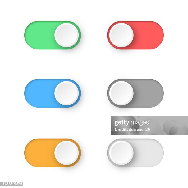 on and off toggle switch button set vector design on white background. - sliding stock illustrations
