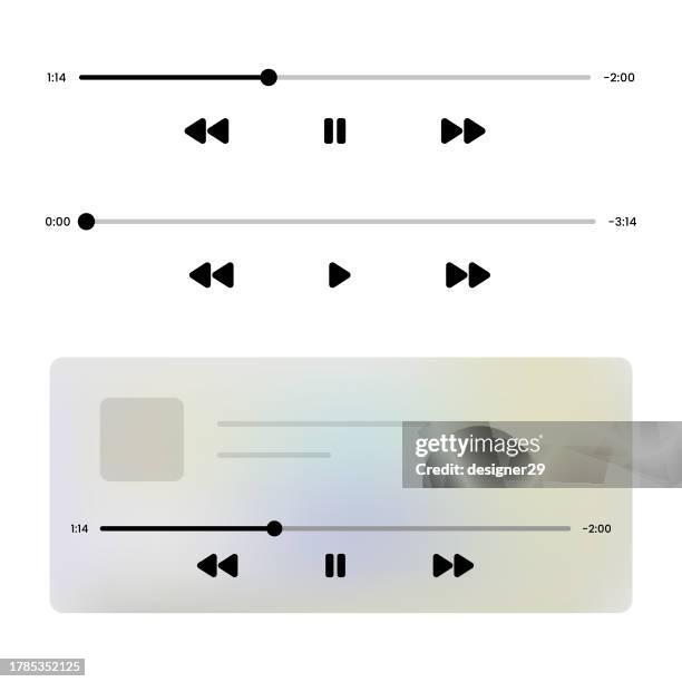 ilustrações de stock, clip art, desenhos animados e ícones de video or audio player bar set vector design on white background. - áudio portátil