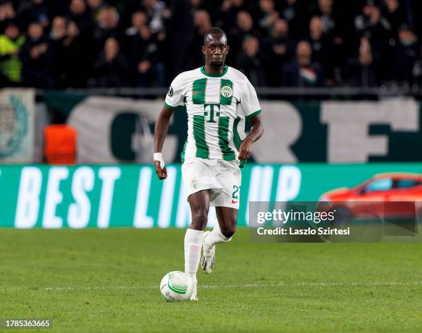 Ibrahim Cissé of Ferencvarosi TC controls the ball during the UEFA Europa Conference League Group Stage match between Ferencvarosi TC and KRC Genk at...