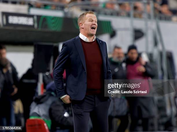 Wouter Vrancken, Head Coach of KRC Genk reacts during the UEFA Europa Conference League Group Stage match between Ferencvarosi TC and KRC Genk at...
