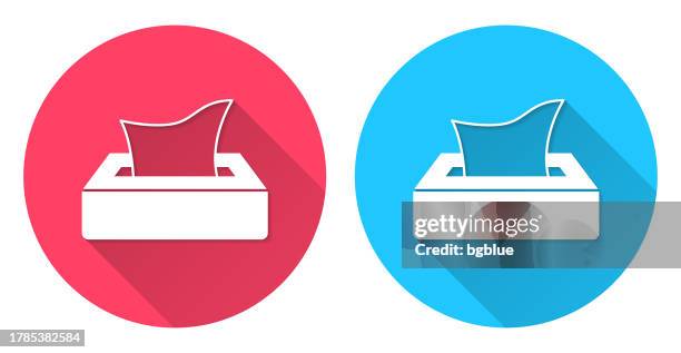 tissue box. round icon with long shadow on red or blue background - tissue softness stock illustrations