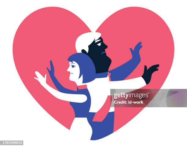couple searching inside heart - man heart problem stock illustrations