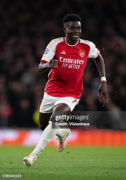 Bukayo Saka of Arsenal during the UEFA Champions League match between Arsenal FC and Sevilla FC at Emirates Stadium on November 8, 2023 in London,...