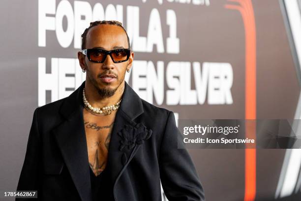 Mercedes driver Lewis Hamilton of United Kingdom walks on the red carpet before the F1 Las Vegas Grand Prix on Wednesday, November 15 on the Las...