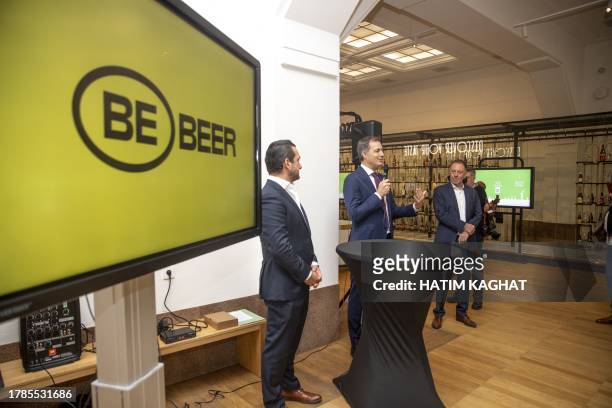Prime Minister Alexander De Croo delivers a speech at the launch of a new generic promotional campaign around Belgian beer, in Brussels Thursday 16...