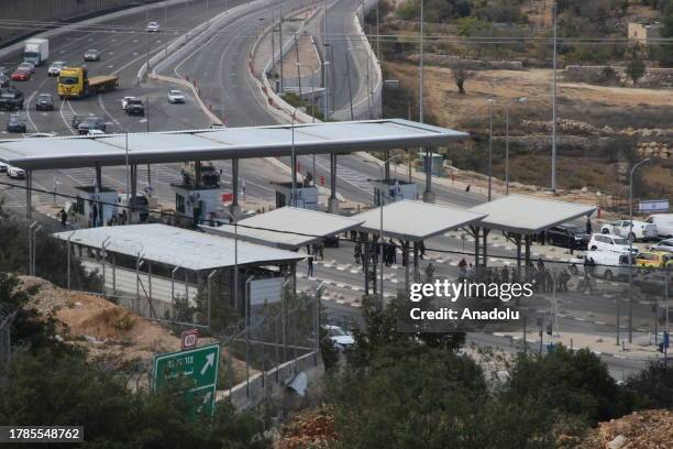 View of a checkpoint as seven Israelis were injured in a shooting attack at a military checkpoint near Bethlehem, West Bank on November 16, 2023....