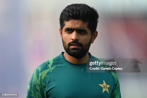 Pakistan captain Babar Azam during a nets session at Eden Gardens on November 10, 2023 in Kolkata, India.