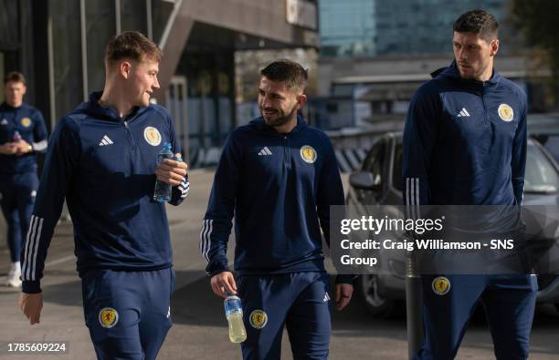 Nathan Patterson, Greg Taylor and Scott McKenna during a team walk before a UEFA Euro 2024 Qualifier between Georgia and Scotland, on November 16 in...