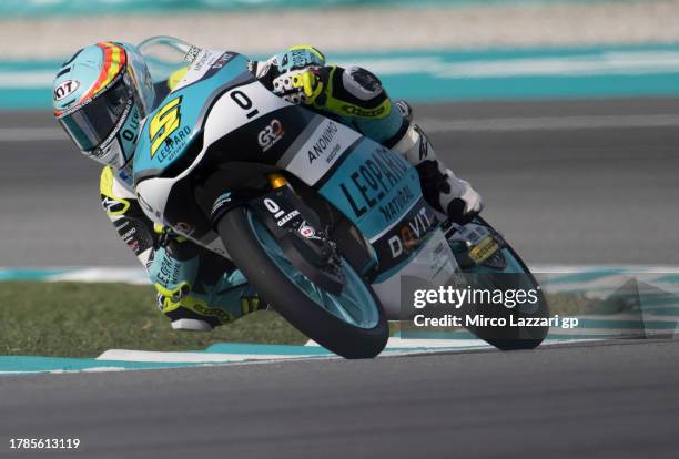 Jaime Masia of Spain and Leopard Racing rounds the bend during the MotoGP of Malaysia - Free Practice at Sepang Circuit on November 10, 2023 in Kuala...