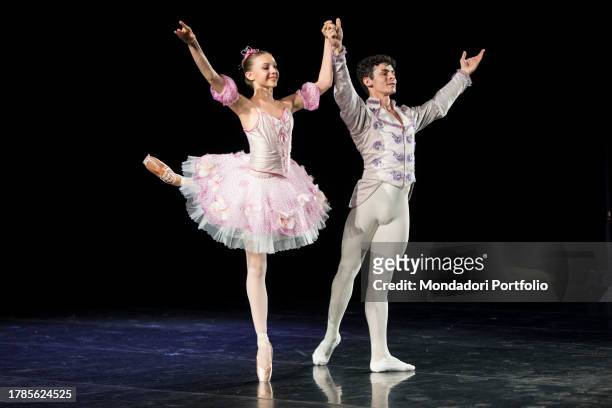 The two young Italian student dancers Laura Farina and Bruno Garibaldi perform a pas de deux, taken from the ballet The Nutcracker, with the...